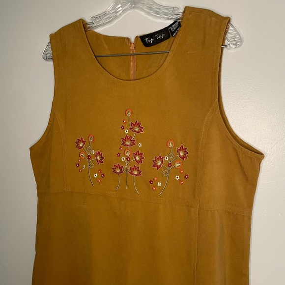 Tip Top Vintage Women's Maxi Dress Embroidered Sleeveless Brown Suede Empire - Picture 10 of 16